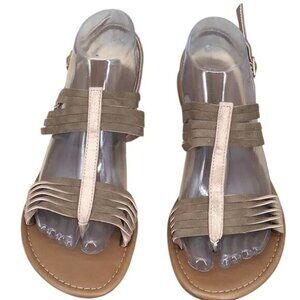 Womans Maurices 8 Strappy Layered Leather Sandals Tan Rose Gold Neutral Summer C